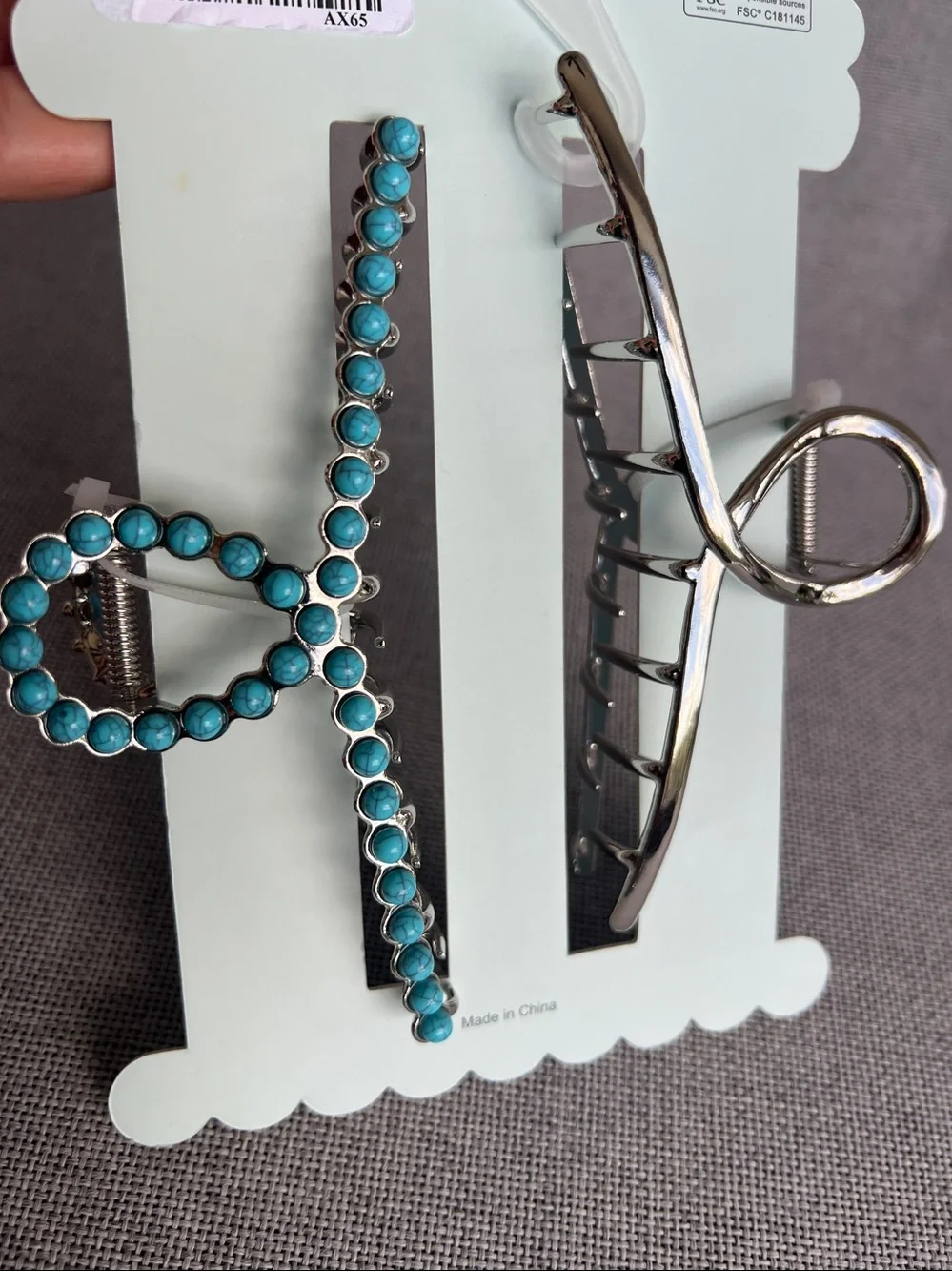 Sunday State Large Metal Claw Jaw hair clip Silver Turquoise Beads Encrusted 2